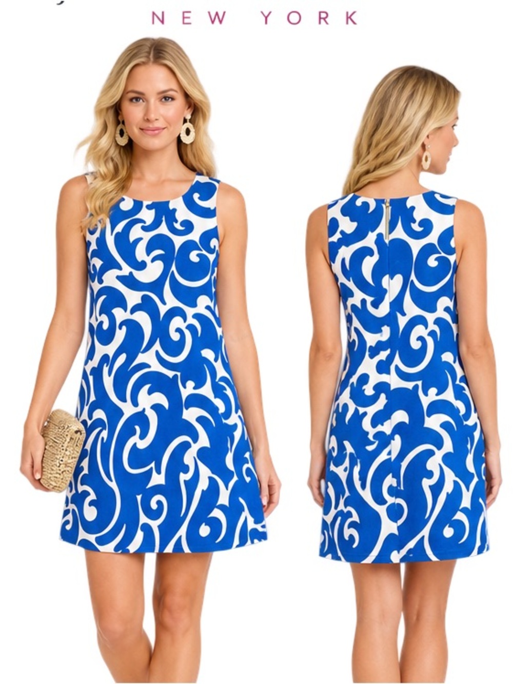 JB by Julie Brown Blue & White Sleeveless Shift Dress